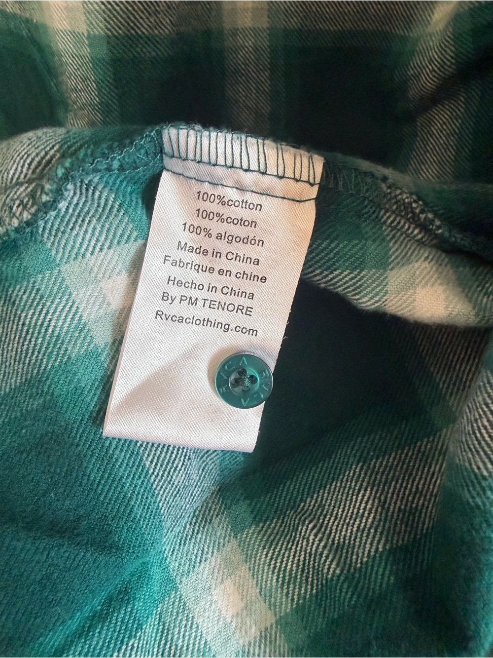 RVCA Women’s Teal Plaid Flannel Button-Up Shirt - Picture 6 of 8